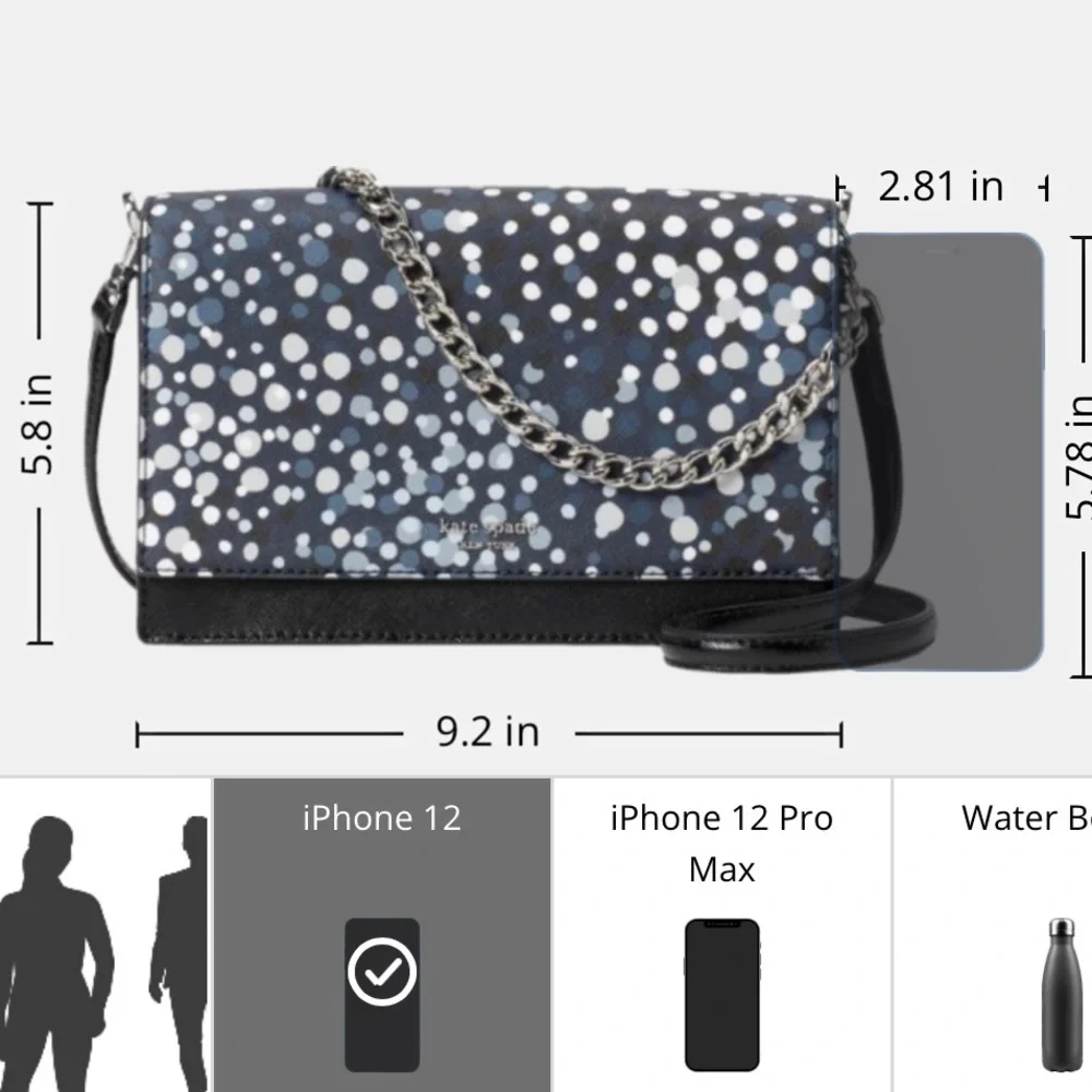 KATE SPADE CONVERTIBLE CROSSBODY CAMERON Saffiano Leather
Blue Dots
Black Body - Picture 7 of 15